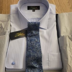 Mens Polifroni Blue Dress Shirt and Tie Set
